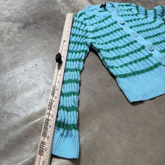 Talbots Twinset Cardigan Womens Size Large Petite Turquoise Green Stripes - Picture 3 of 11